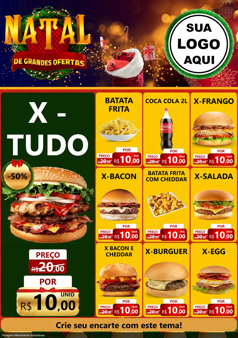 Modelo de Encarte para Encarte A4 Vertical com o tema Natal de Grandes Ofertas para Hamburgueria