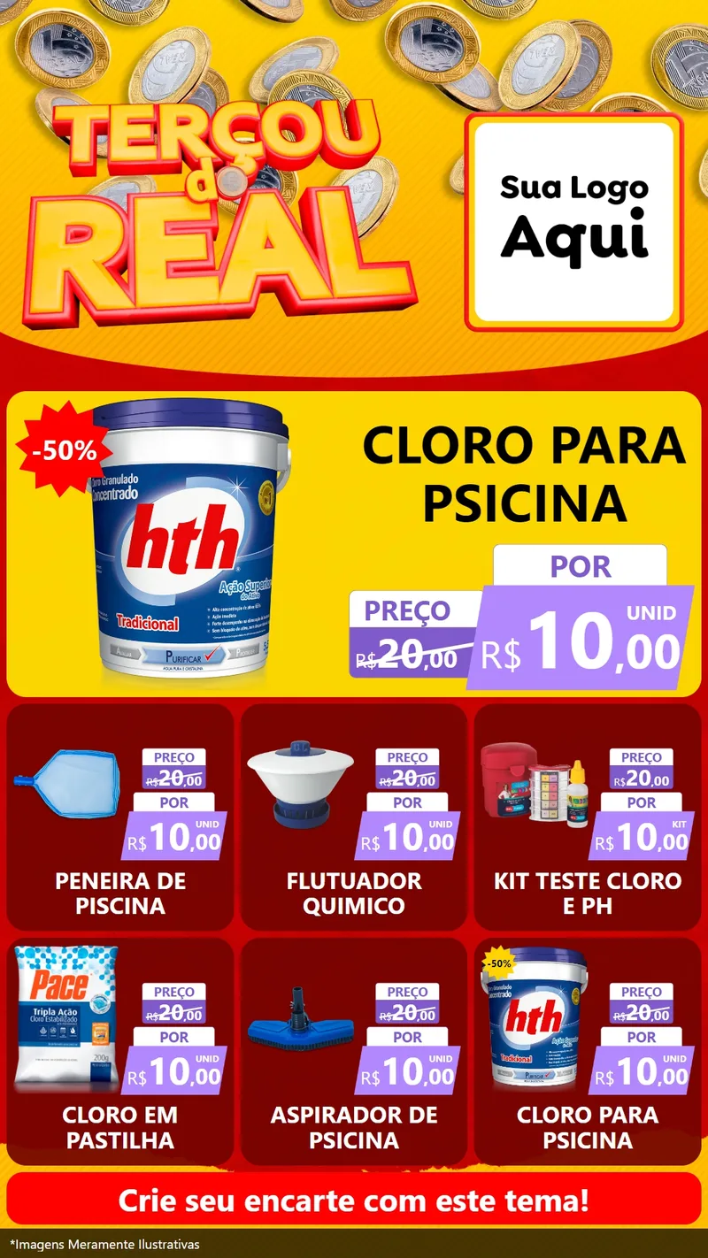Modelo de Rede Social para Stories com o tema Terçou do Real para Produtos para Piscina