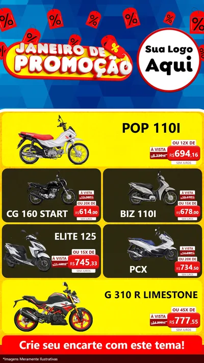 Modelo de TV para TV Vertical com o tema Janeiro de Promoção para Concessionaria de Motos