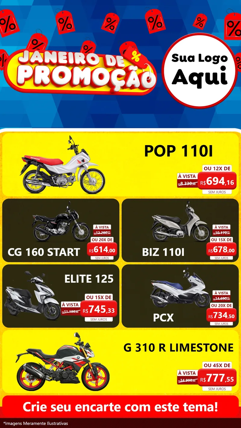 Modelo de TV para TV Vertical com o tema Janeiro de Promoção para Concessionaria de Motos
