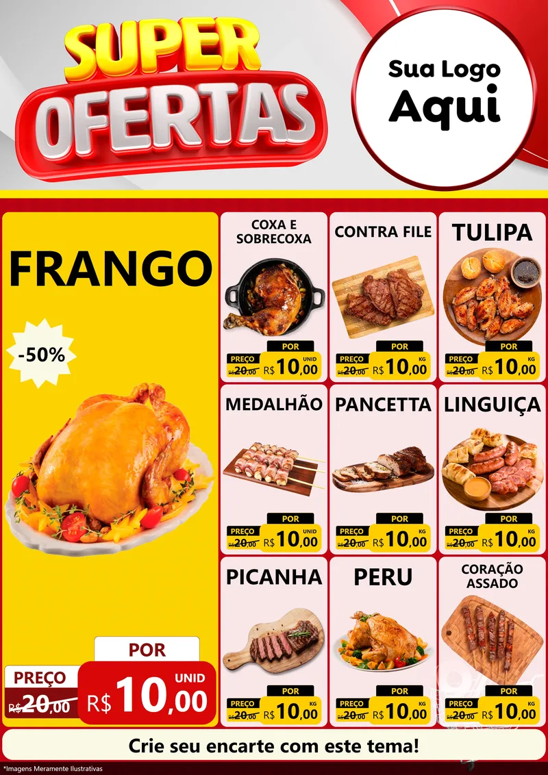 Modelo de Encarte para Encarte A4 Vertical com o tema Super Ofertas para Assados