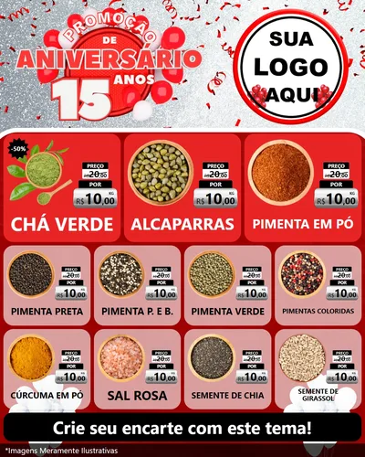 Modelo de Rede Social para Feed Instagram com o tema Promoção de Aniversário - 15 Anos para Produtos Naturais
