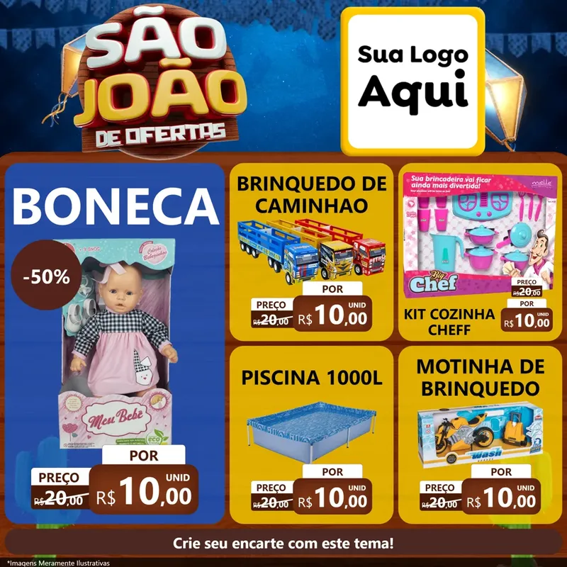 Modelo de Rede Social para Feed Facebook com o tema São João Ofertas Imbatíveis! - Junina para Brinquedos