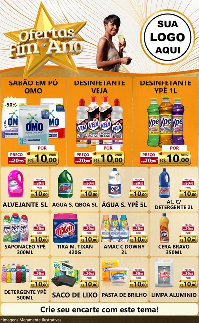 Modelo de Encarte para Encarte Grande com o tema Ofertas Fim de Ano para Produtos de Limpeza