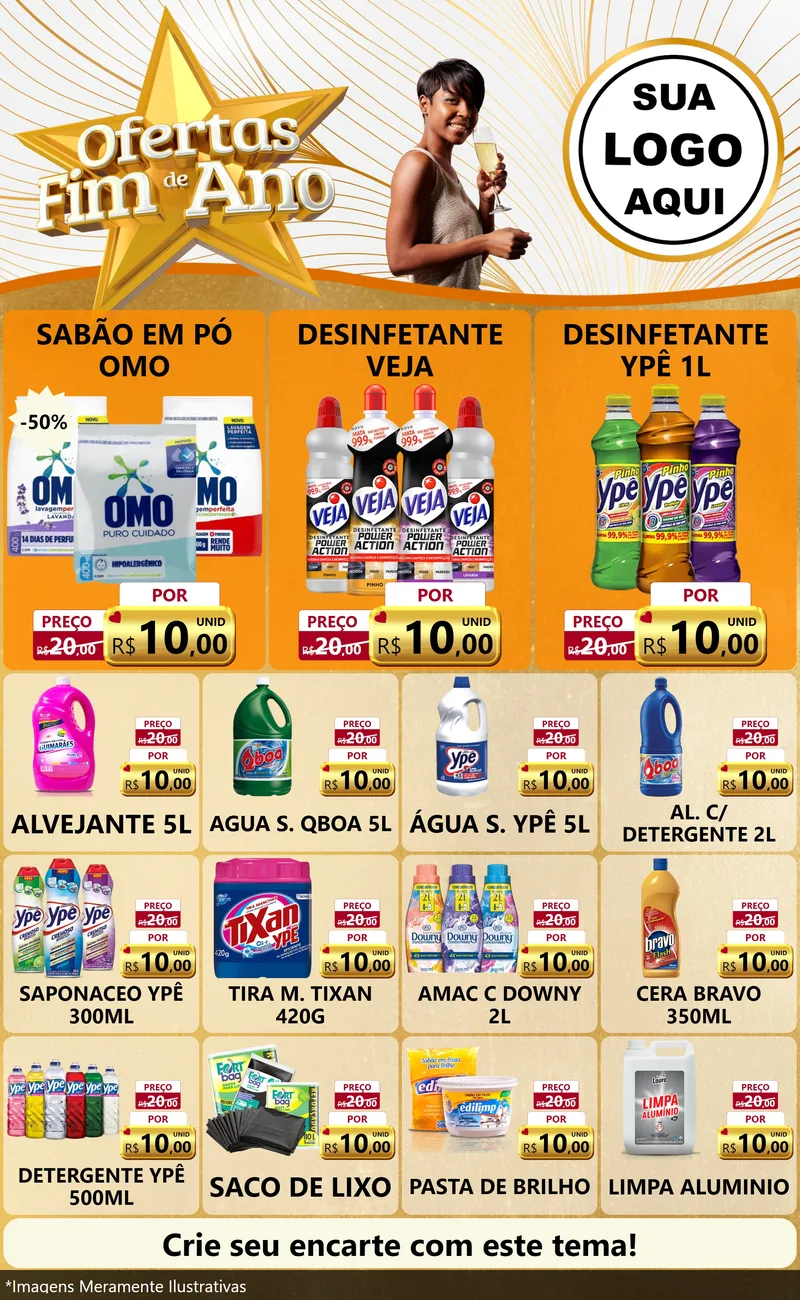Modelo de Encarte para Encarte Grande com o tema Ofertas Fim de Ano para Produtos de Limpeza