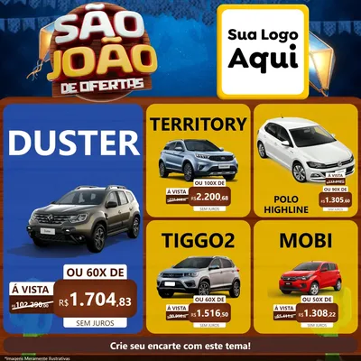 Modelo de Rede Social para Feed Facebook com o tema São João Ofertas Imbatíveis! - Junina para Concessionaria de Carros