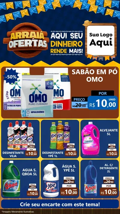 Modelo de Rede Social para Stories com o tema Arraiá de Ofertas - Junina para Produtos de Limpeza