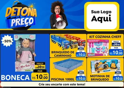Modelo de Encarte para Encarte A4 Horizontal com o tema Detona Preços para Brinquedos