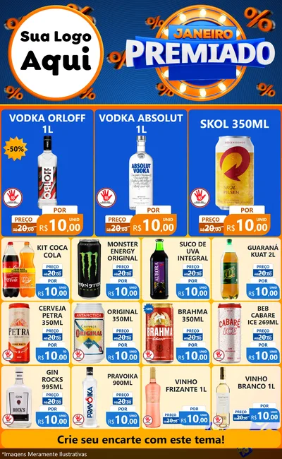 Modelo de Encarte para Encarte Grande com o tema Janeiro Premiado para Distribuidora de bebidas