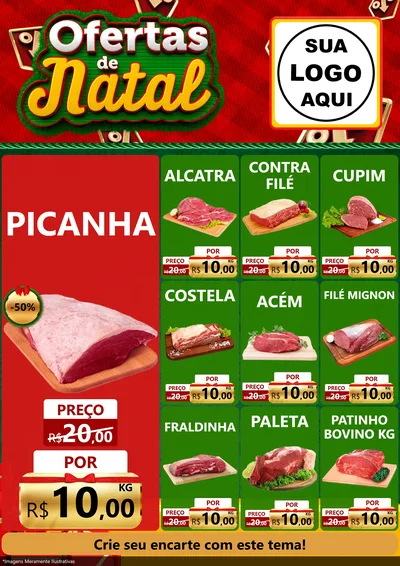 Modelo de Encarte para Encarte A4 Vertical com o tema Ofertas de Natal para Açougue
