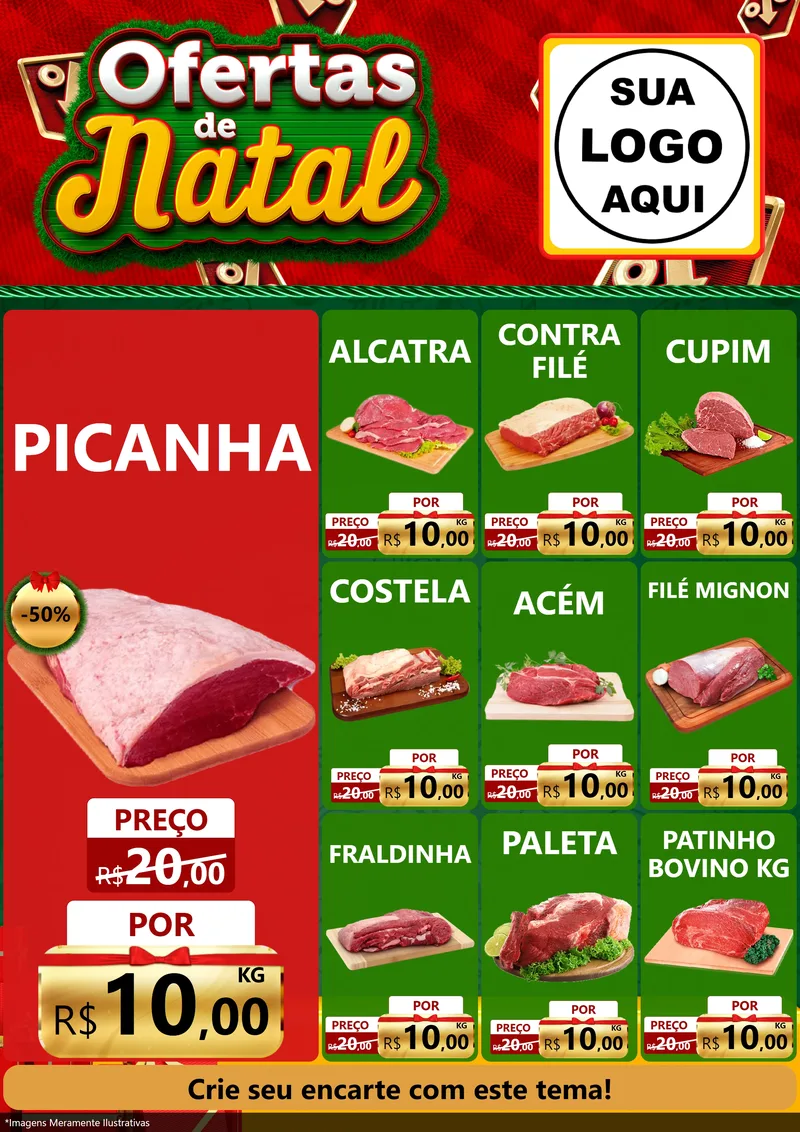 Modelo de Encarte para Encarte A4 Vertical com o tema Ofertas de Natal para Açougue