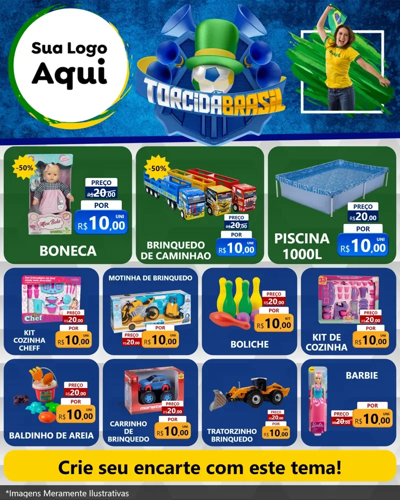 Modelo de Rede Social para Feed Instagram com o tema Torcida Brasil - Copa para Brinquedos
