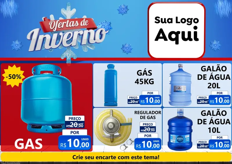 Modelo de Encarte para Encarte A4 Horizontal com o tema Ofertas de Inverno para Água e gás