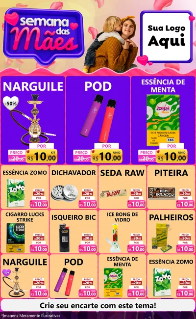 Modelo de Encarte para Encarte Grande com o tema Semana das Mães para Tabacaria