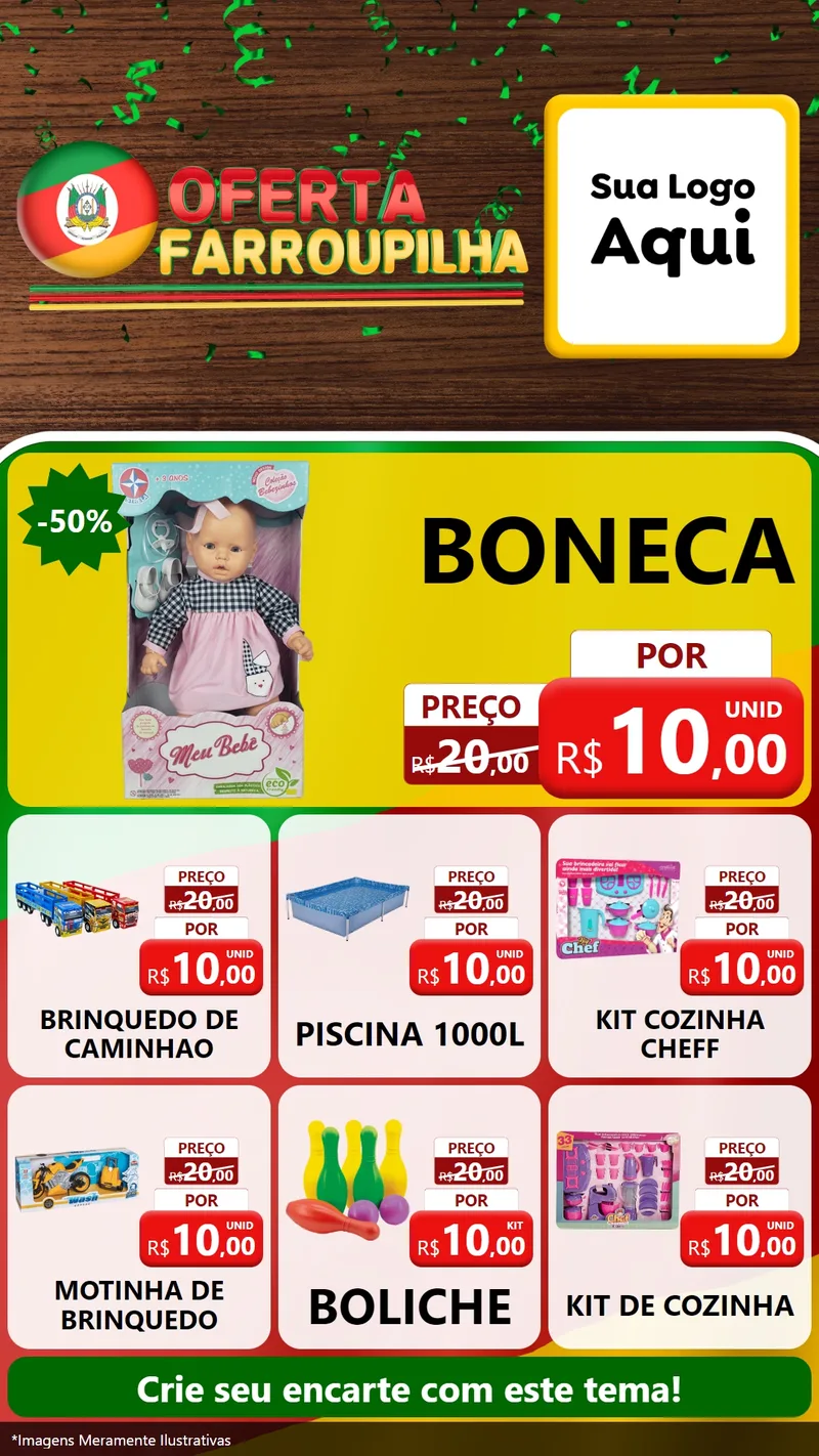 Modelo de Rede Social para Stories com o tema Oferta Farroupilha para Brinquedos