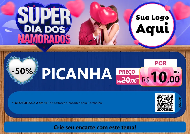Modelo de Cartaz para Cartaz A4 Horizontal com o tema Super Dia dos Namorados para Açougue
