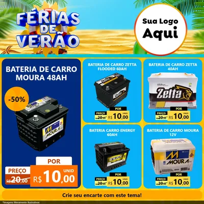 Modelo de Rede Social para Feed Facebook com o tema Férias de Verão para Baterias Elétricas