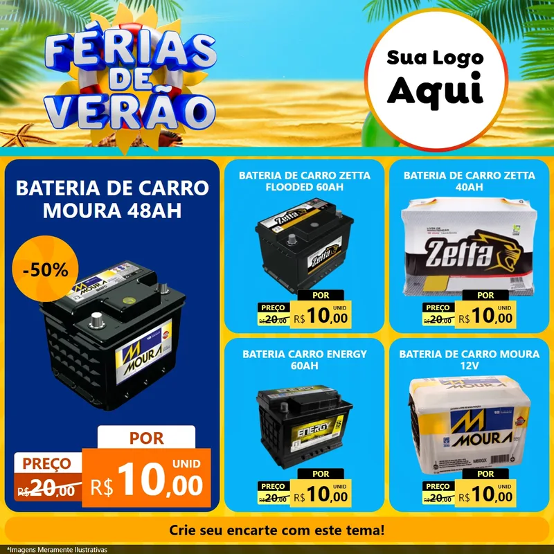 Modelo de Rede Social para Feed Facebook com o tema Férias de Verão para Baterias Elétricas