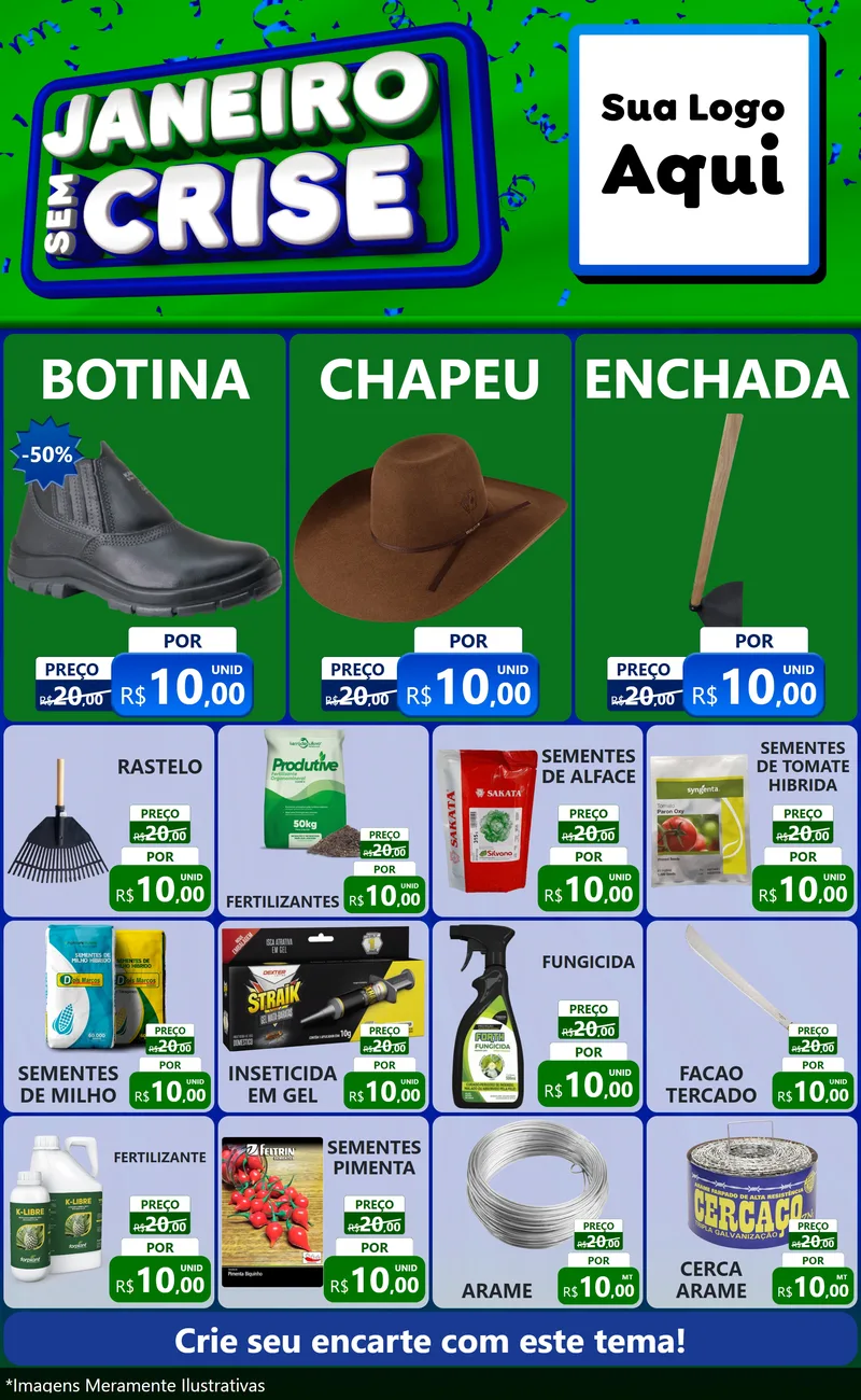 Modelo de Encarte para Encarte Grande com o tema Janeiro Sem Crise para Agropecuária