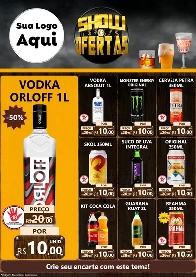 Modelo de Encarte para Encarte A4 Vertical com o tema Show de Ofertas - Bebidas para Distribuidora de bebidas