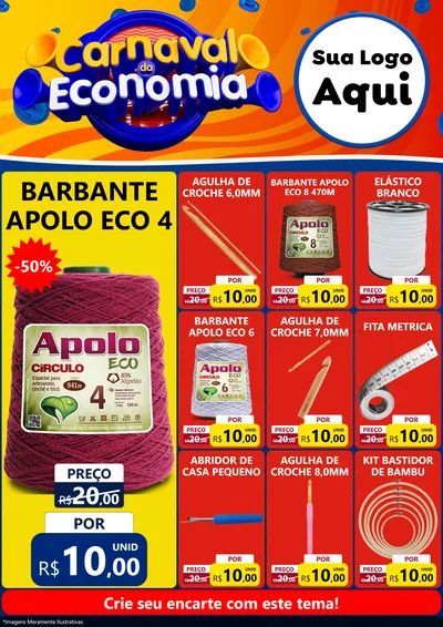 Modelo de Encarte para Encarte A4 Vertical com o tema Carnaval da Economia para Armarinho e Aviamentos