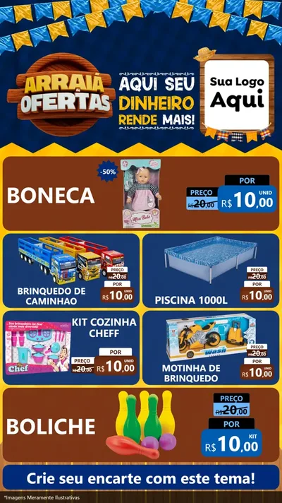 Modelo de TV para TV Vertical com o tema Arraiá de Ofertas - Junina para Brinquedos
