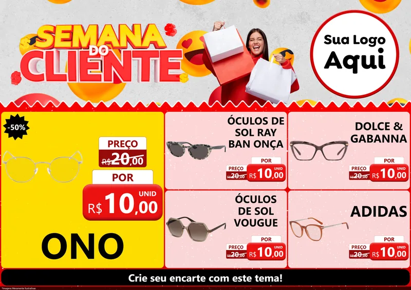 Modelo de Encarte para Encarte A4 Horizontal com o tema Semana do Cliente para Óticas