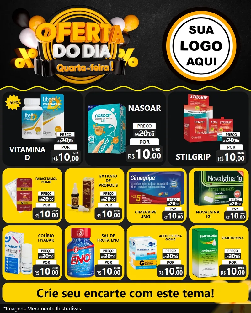 Modelo de Rede Social para Feed Instagram com o tema Oferta do Dia - Quarta Feira! para Farmácia