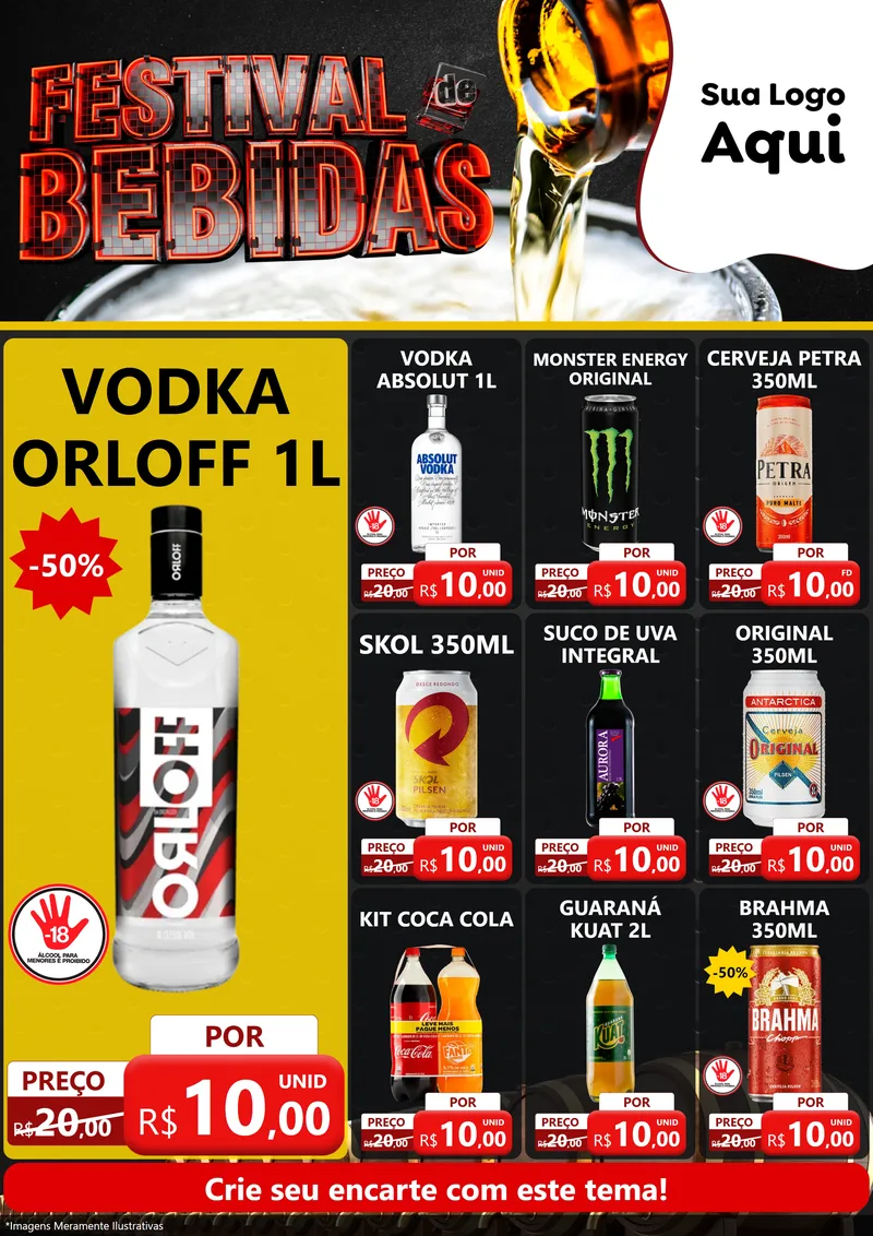 Modelo de Encarte para Encarte A4 Vertical com o tema Festival de Bebidas para Distribuidora de bebidas