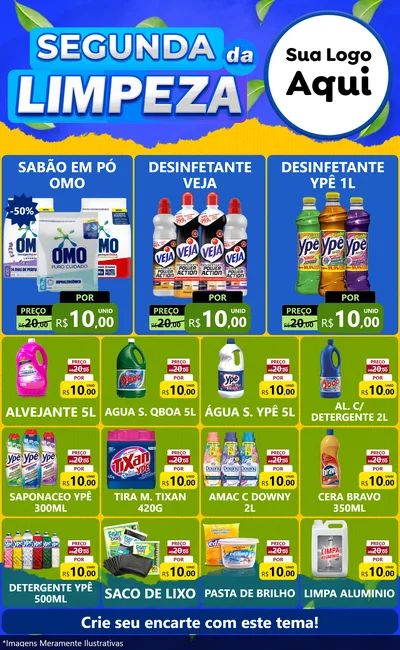 Modelo de Encarte para Encarte Grande com o tema Segunda da Limpeza para Produtos de Limpeza