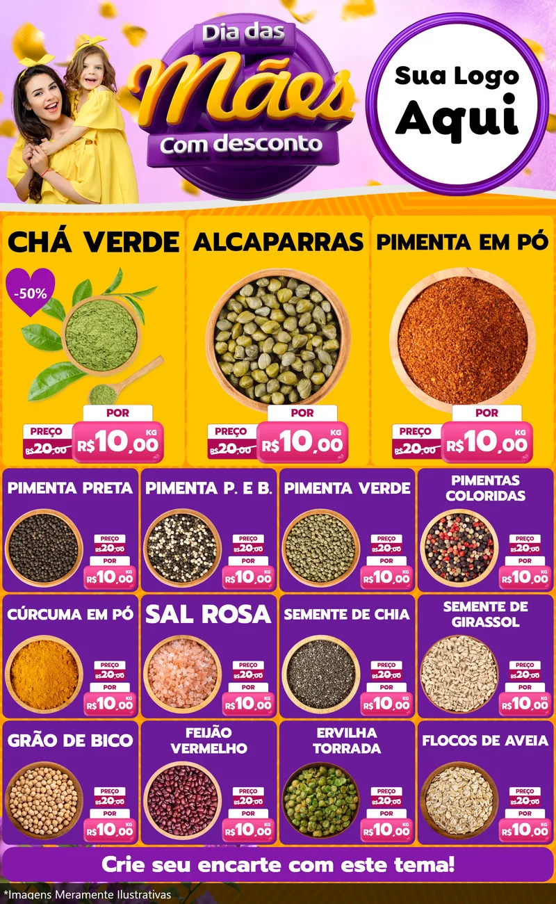 Modelo de Encarte para Encarte Grande com o tema Dia das Mães com Desconto para Produtos Naturais