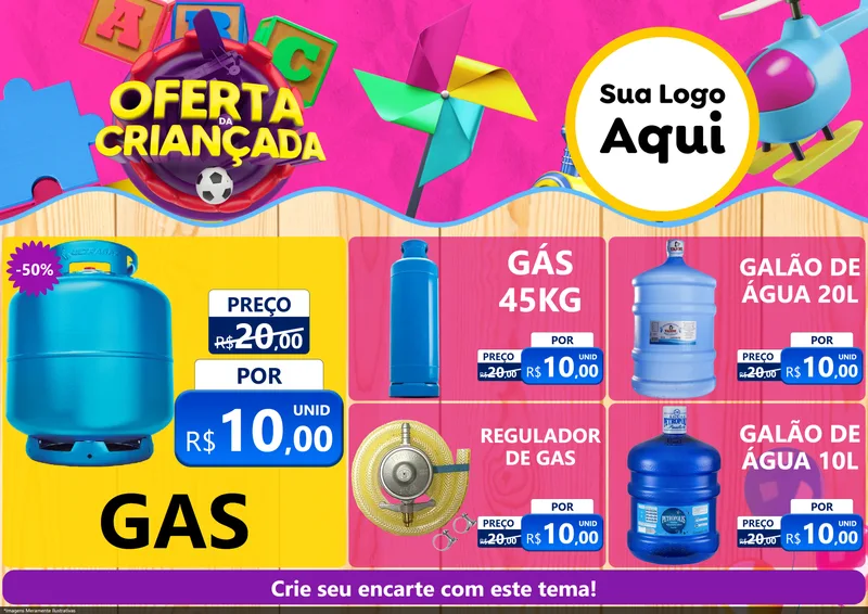 Modelo de Encarte para Encarte A4 Horizontal com o tema Oferta da Criançada para Água e gás