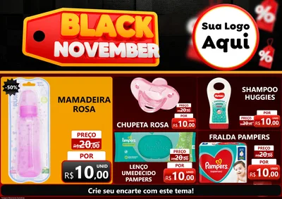 Modelo de Encarte para Encarte A4 Horizontal com o tema Black November para Bebês