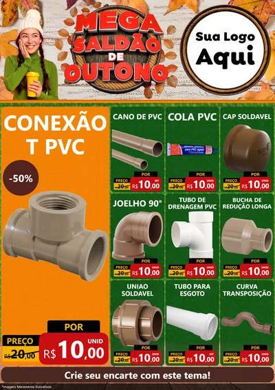 Modelo de Encarte para Encarte A4 Vertical com o tema Mega Saldão de Outono para Tubos e conexões