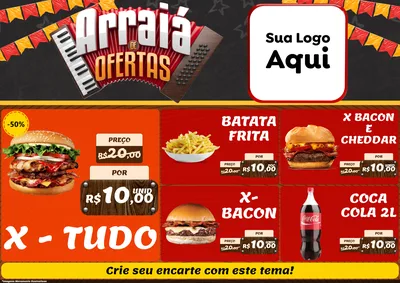 Modelo de Encarte para Encarte A4 Horizontal com o tema Arraiá de Ofertas - Junina para Hamburgueria