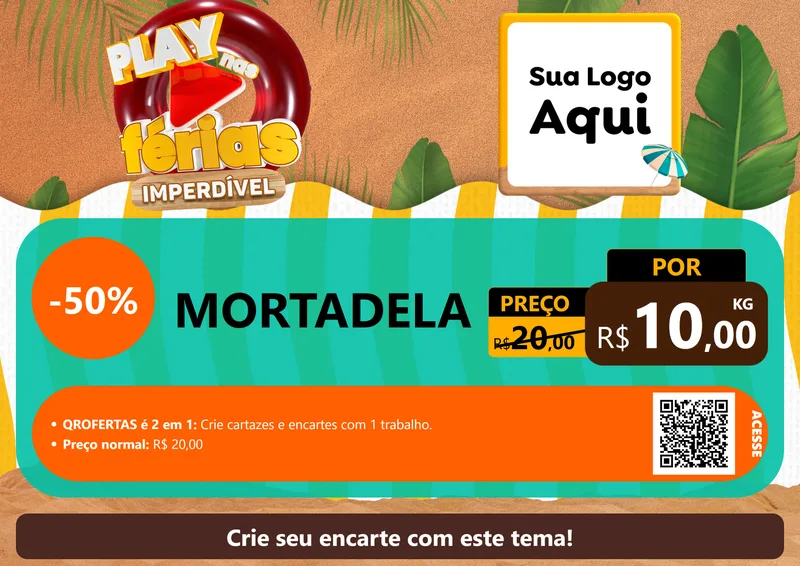 Modelo de Cartaz para Cartaz A4 Horizontal com o tema Play Nas Férias Imperdível para Frios e Laticínios