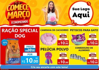 Modelo de Encarte para Encarte A4 Horizontal com o tema Comece Março Economizando para Pet Shop