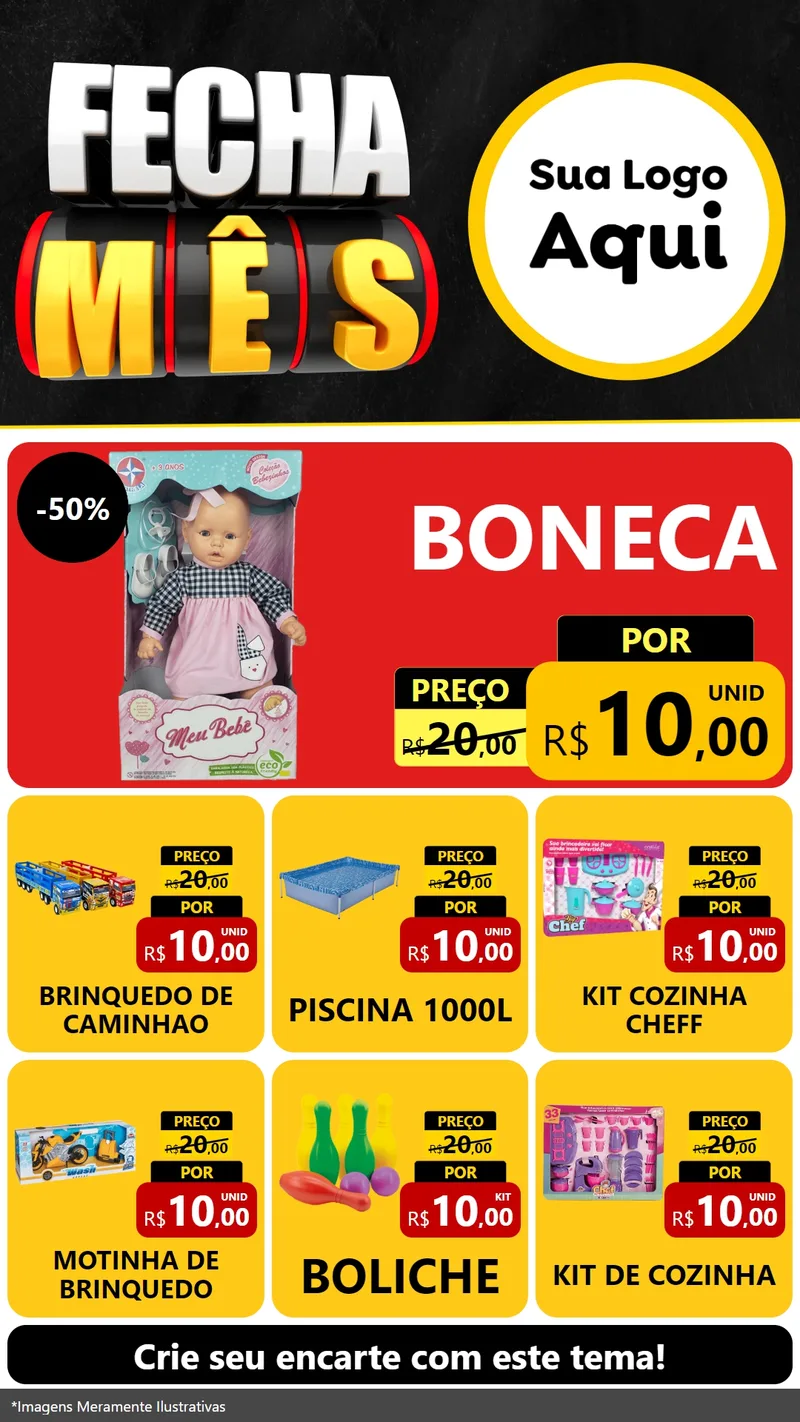 Modelo de Rede Social para Stories com o tema Fecha Mês para Brinquedos