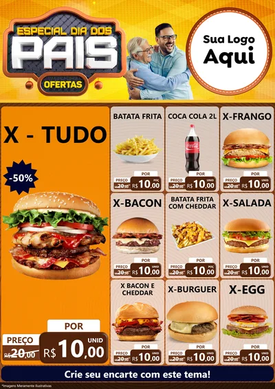 Modelo de Encarte para Encarte A4 Vertical com o tema Especial Dia dos Pais para Hamburgueria
