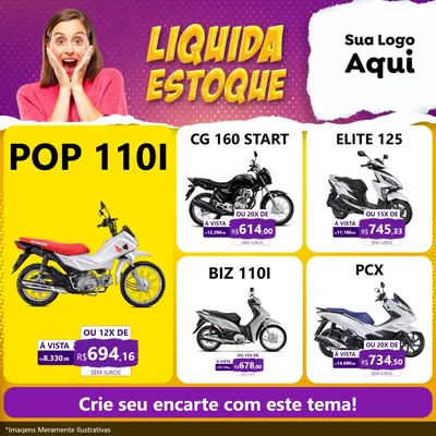 Modelo de Rede Social para Feed Facebook com o tema Liquida estoque para Concessionaria de Motos