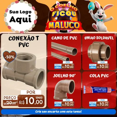 Modelo de Rede Social para Feed Facebook com o tema O Coelho Ficou Maluco - Páscoa para Tubos e conexões