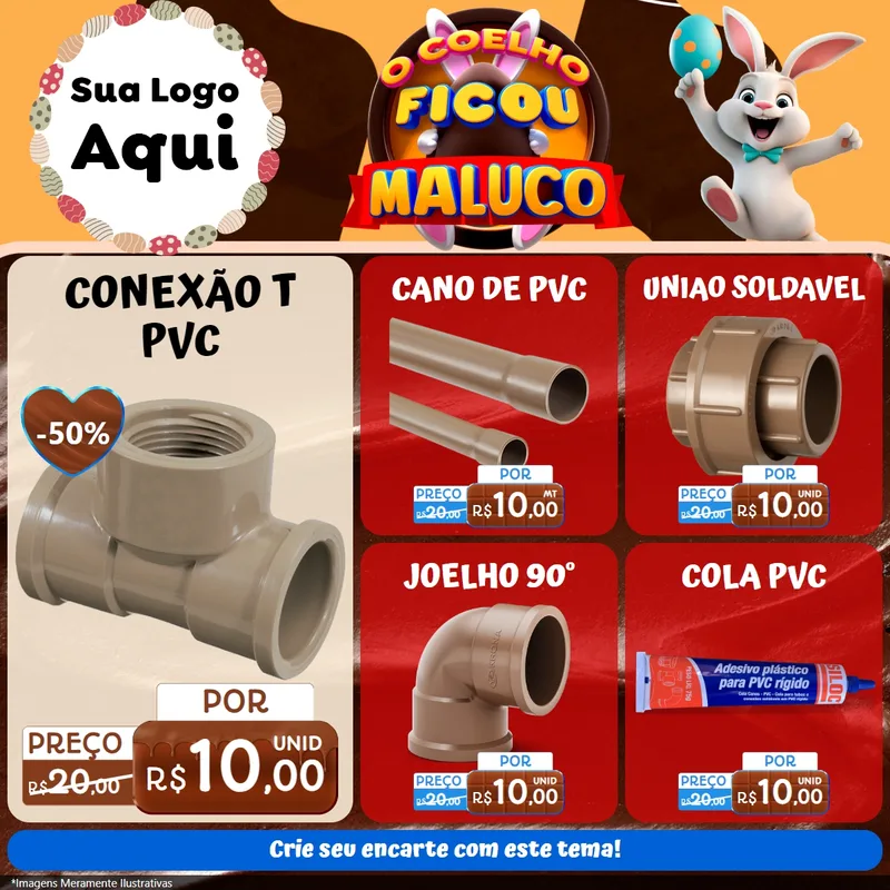 Modelo de Rede Social para Feed Facebook com o tema O Coelho Ficou Maluco - Páscoa para Tubos e conexões