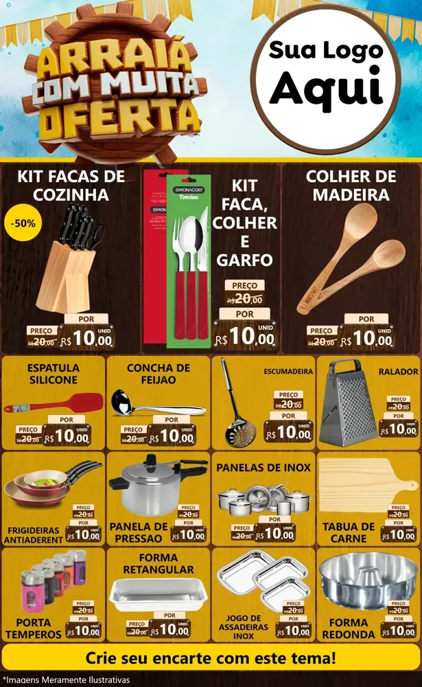 Modelo de Encarte para Encarte Grande com o tema Ofertas de São João - Junina para Utilidades Domésticas