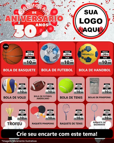 Modelo de Rede Social para Feed Instagram com o tema Promoção de Aniversário - 30 Anos para Artigos Esportivos
