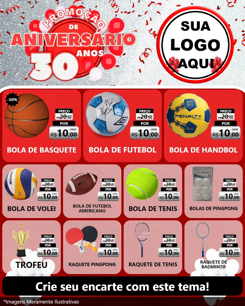 Modelo de Rede Social para Feed Instagram com o tema Promoção de Aniversário - 30 Anos para Artigos Esportivos