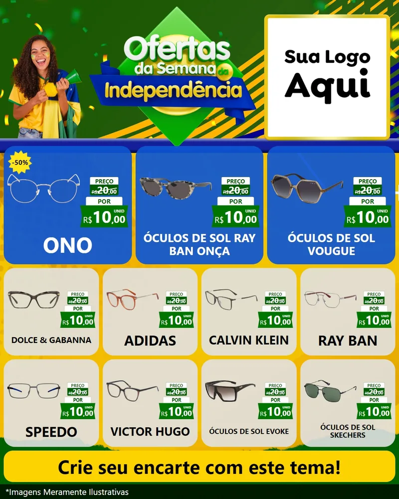 Modelo de Rede Social para Feed Instagram com o tema Ofertas da Semana da Independência para Óticas