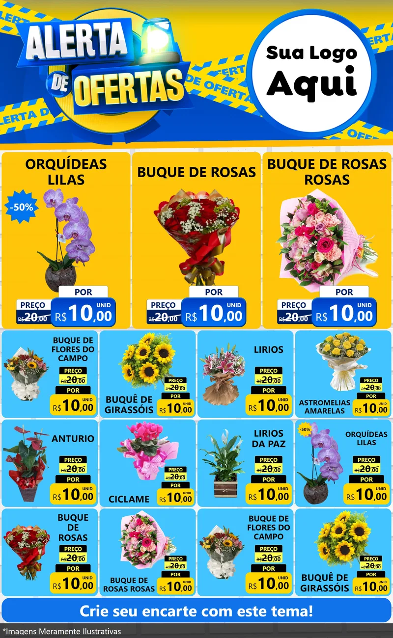 Modelo de Encarte para Encarte Grande com o tema Alerta de Ofertas para Floricultura e jardim
