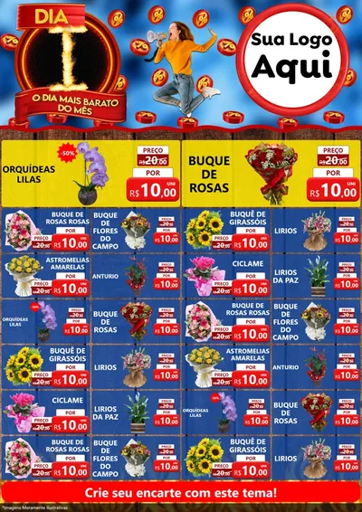 Modelo de Encarte para Encarte A4 Vertical com o tema Dia I - O Dia Mais Barato Do Mês para Floricultura e jardim