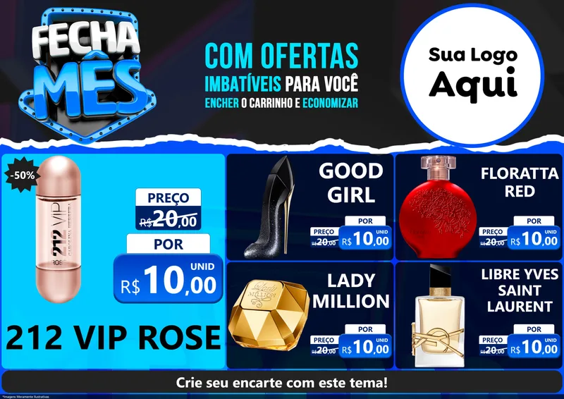 Modelo de Encarte para Encarte A4 Horizontal com o tema Fecha Mês para Perfumes