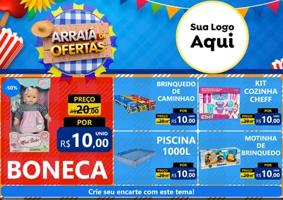 Modelo de Encarte para Encarte A4 Horizontal com o tema Arraiá de Ofertas para Brinquedos